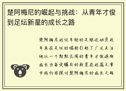 楚阿梅尼的崛起与挑战：从青年才俊到足坛新星的成长之路